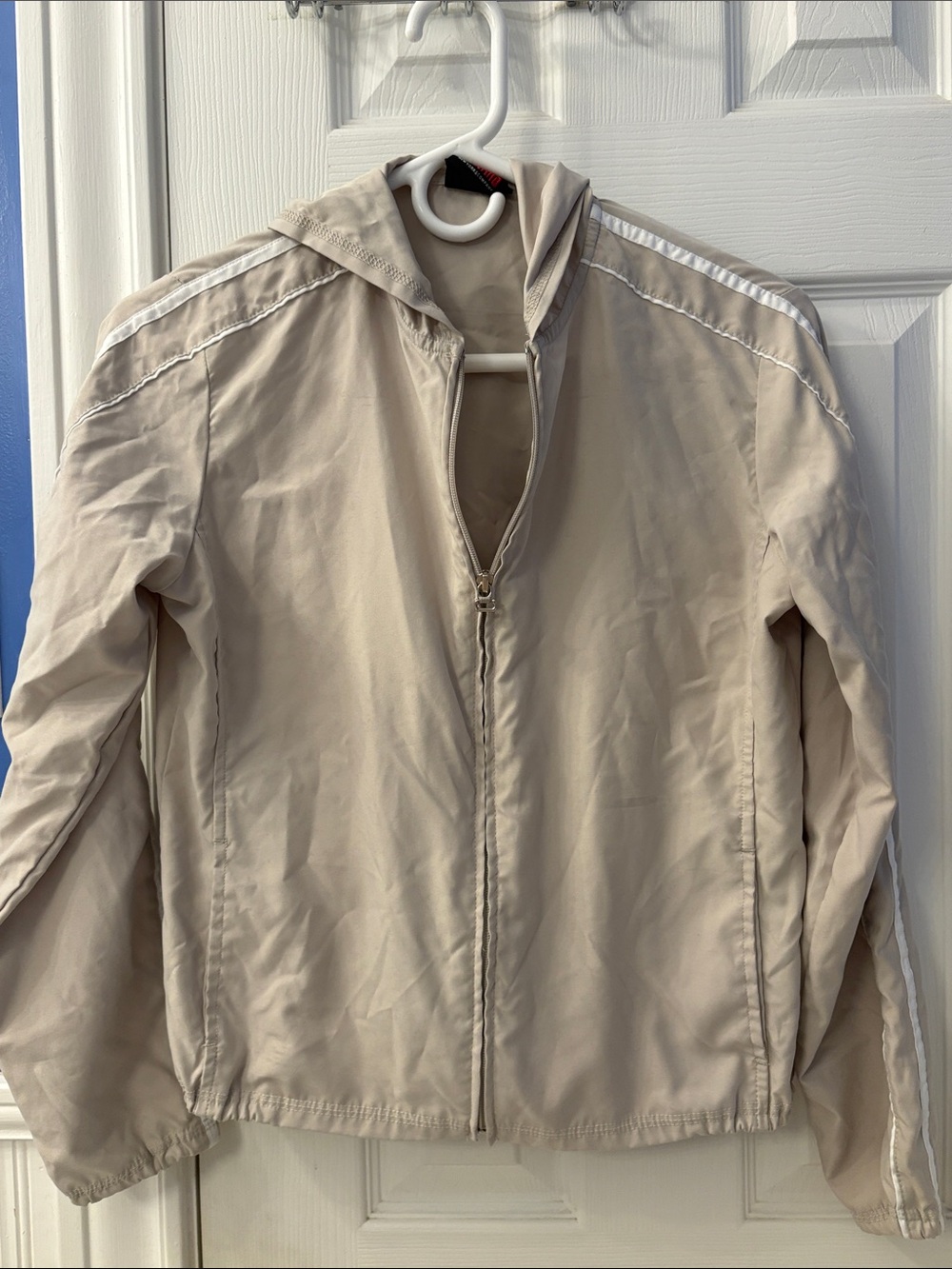 NY Jeans Striped Track Hoodie Lightweight Jacket Tan XS